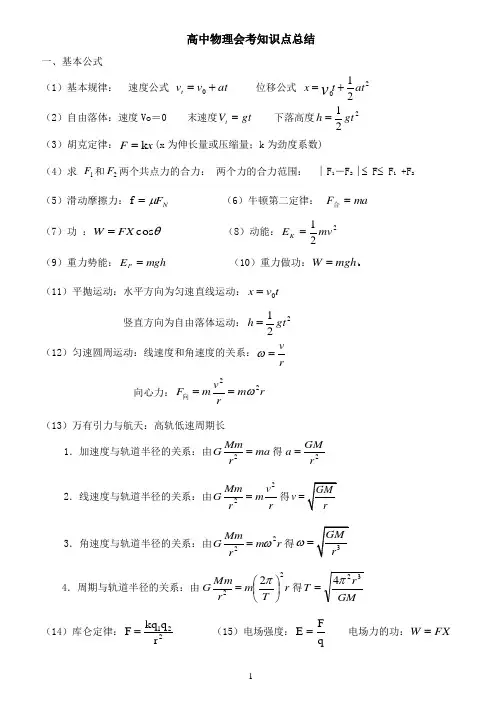 高中物理会考公式及知识点总结