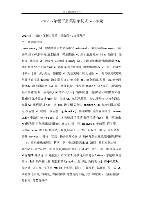 2017八年级下册英语单词表7-8单元