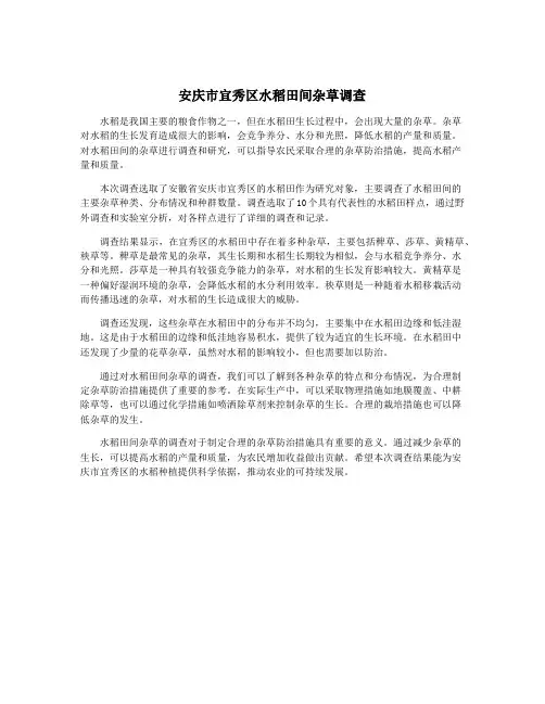 安庆市宜秀区水稻田间杂草调查