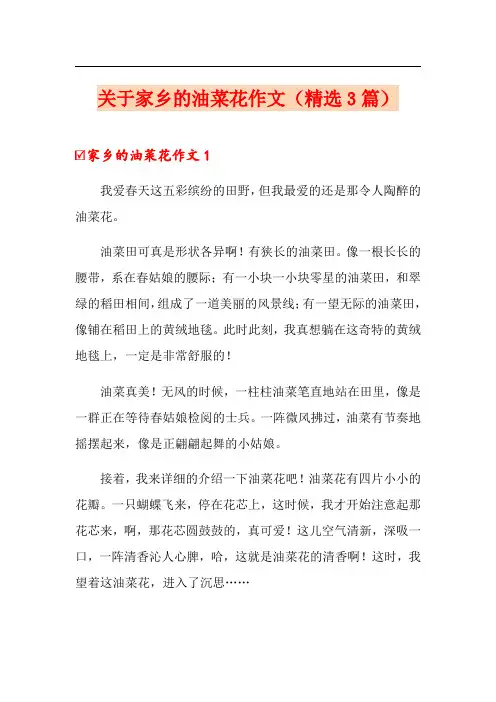 关于家乡的油菜花作文(精选3篇)