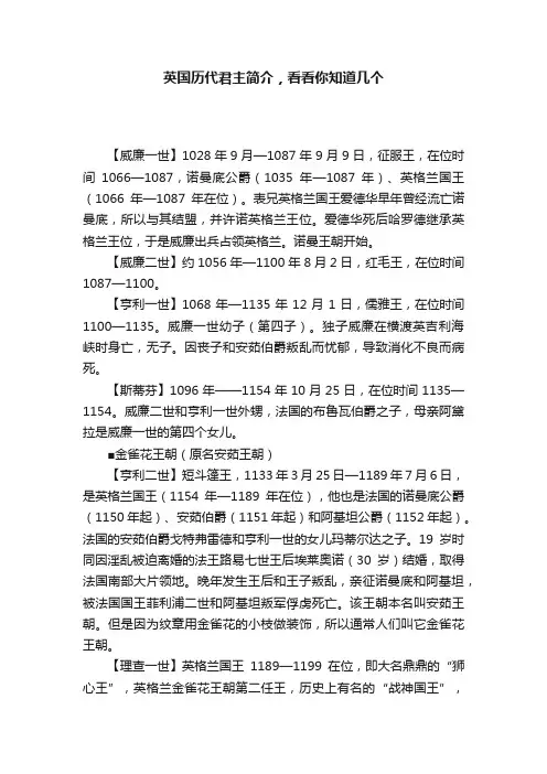 英国历代君主简介，看看你知道几个