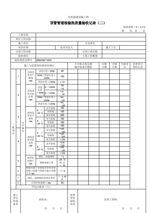 3314B顶管管道检验批质量验收记录(二)