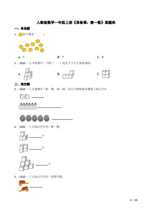 人教版数学一年级上册《准备课：数一数》真题库 同步练习6(含答案和解析30题)