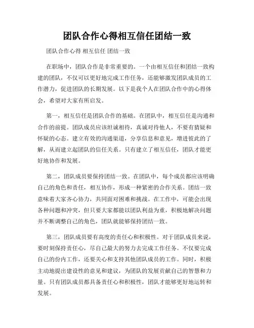 团队合作心得相互信任团结一致