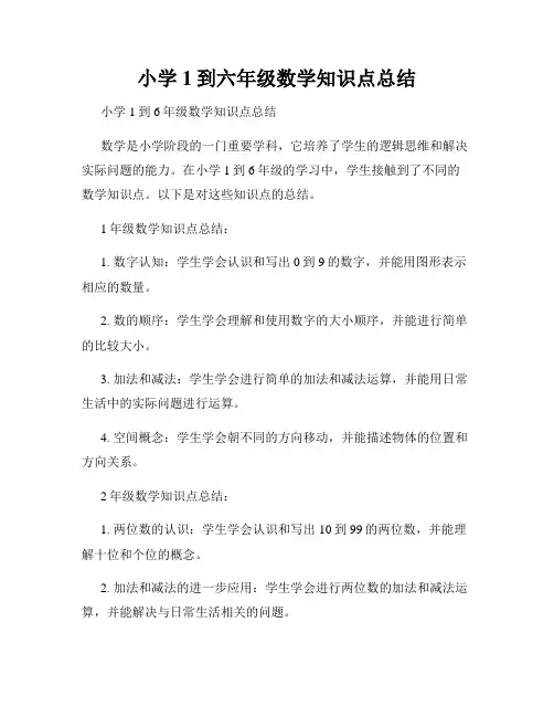 小学1到六年级数学知识点总结