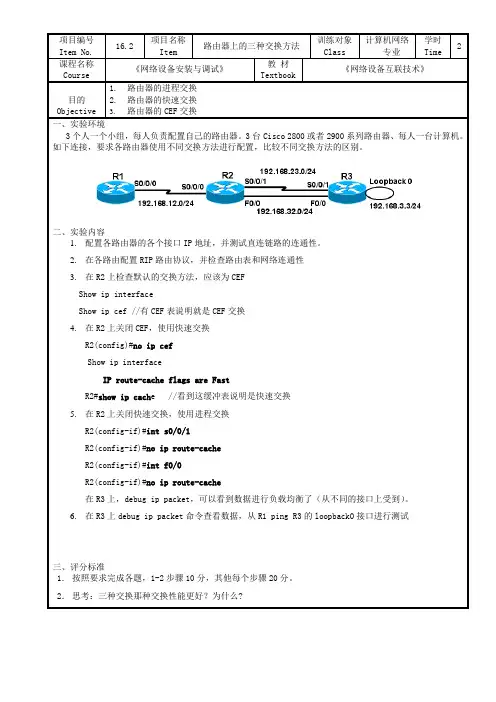 网络设备安装与调试chp16三层交换技术_16.2实训项目单