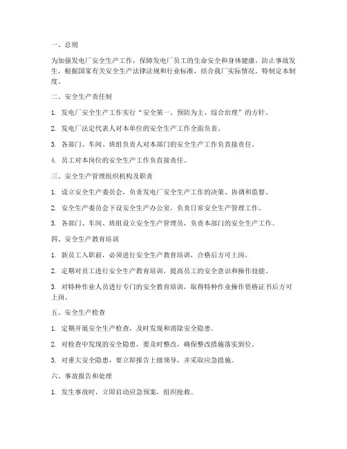 发电厂安全生产管理制度