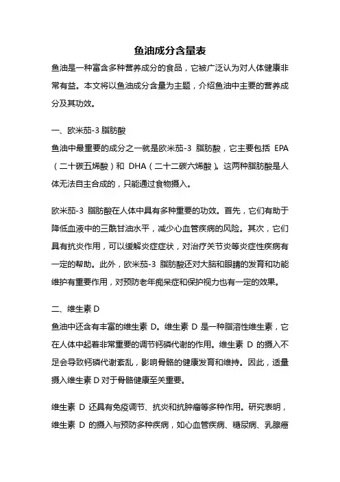 鱼油成分含量表