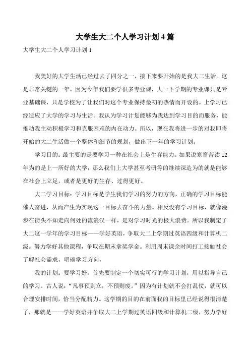 大学生大二个人学习计划4篇