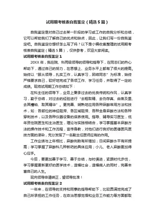 试用期考核表自我鉴定（精选5篇）