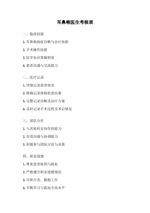 耳鼻喉医生考核表