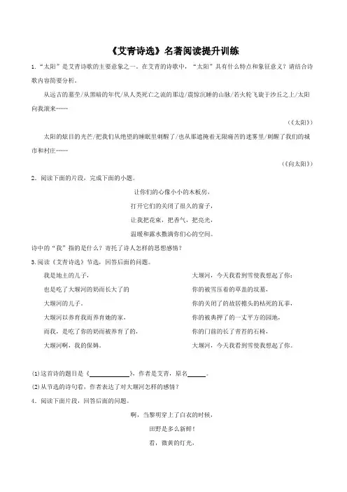 《艾青诗选》名著阅读提升训练(解析版)