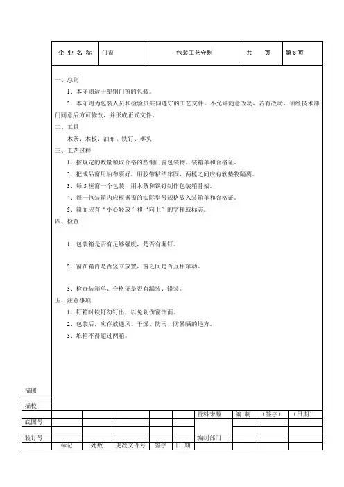 铝塑门窗包装工艺守则