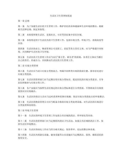 生活区卫生管理制度表