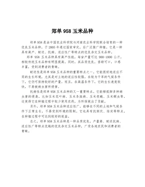 郑单958玉米品种