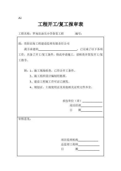 工程开工复工报审表