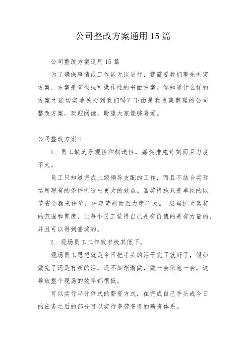 公司整改方案通用15篇