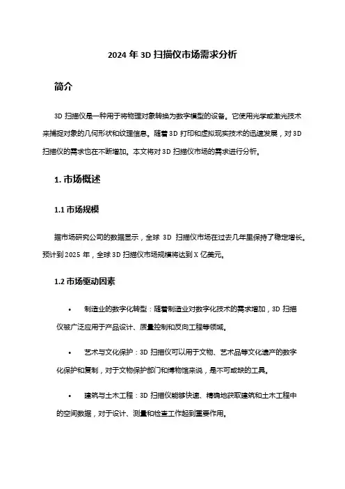 2024年3D扫描仪市场需求分析