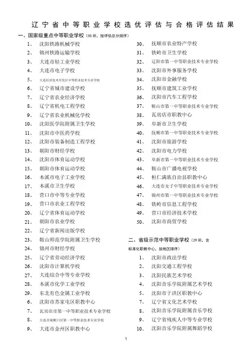 辽宁省中等职业学校选优评估与合格评估结果