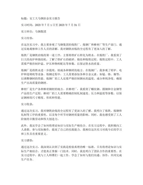 安工大马钢冶金实习报告
