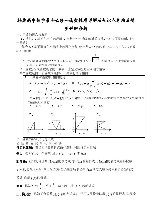 高中数学必修一函数性质详解及知识点总结及题型详解