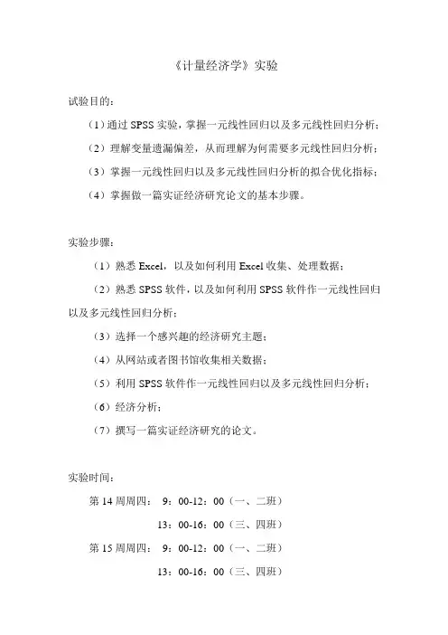 计量经济学 试验要求    以及 实证经济研究论文的模板