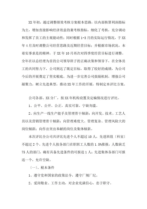年度先进集体、先进个人评比方案活动方案精选