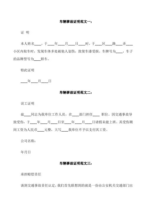 车辆事故证明范文3篇