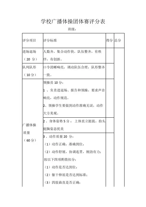 学校广播体操团体赛评分表