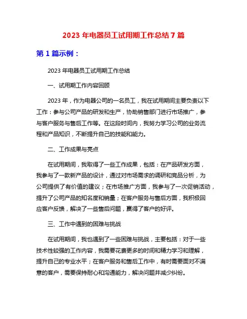 2023年电器员工试用期工作总结7篇