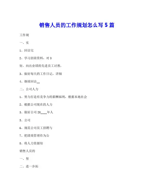 销售人员的工作规划怎么写5篇