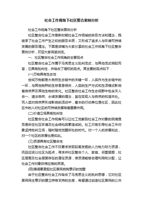 社会工作视角下社区整合案例分析