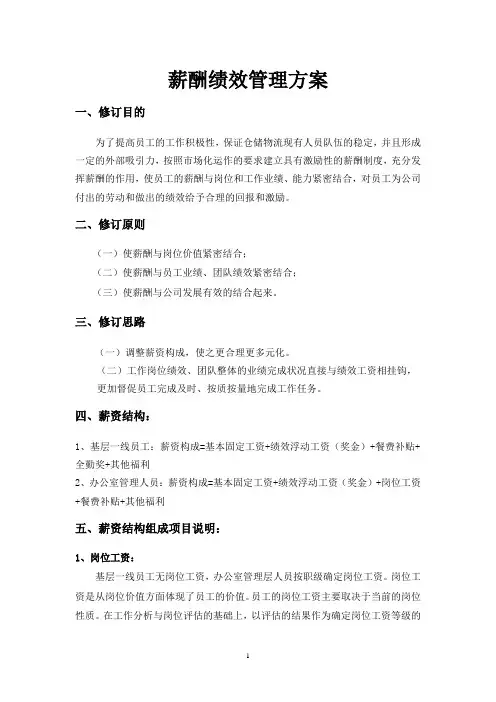 物流仓库薪酬绩效管理方案