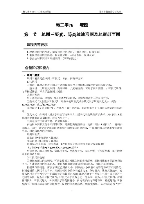 第一节 地图三要素、等高线地形图及地形剖面图