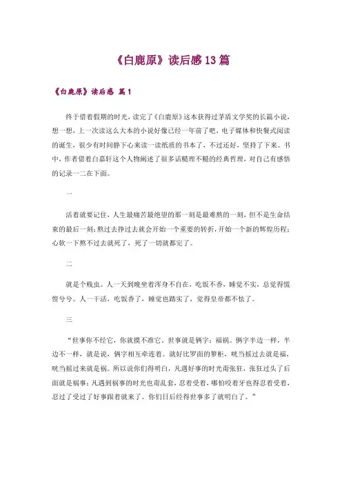 《白鹿原》读后感13篇