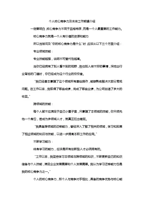 个人核心竞争力及未来工作期望介绍