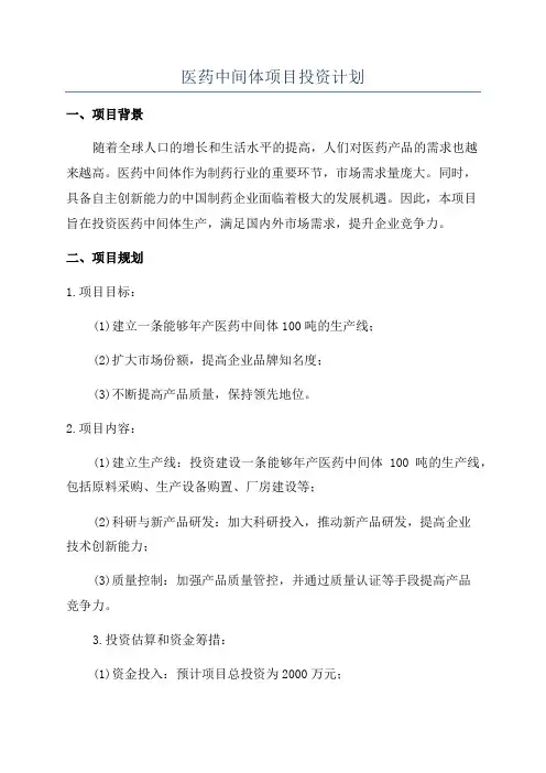 医药中间体项目投资计划