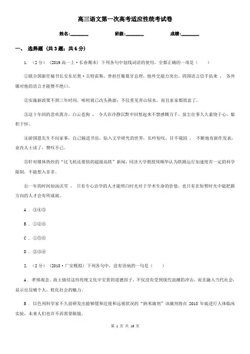 高三语文第一次高考适应性统考试卷