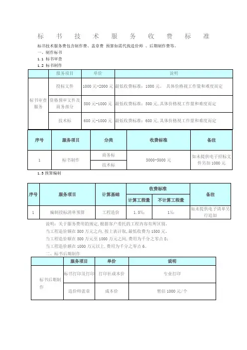 标书服务收费标准