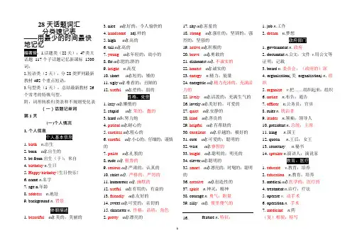 28天话题词汇分类速记表(印)(可编辑修改word版)