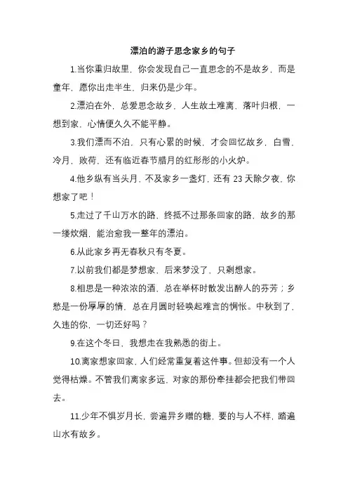 漂泊的游子思念家乡的句子