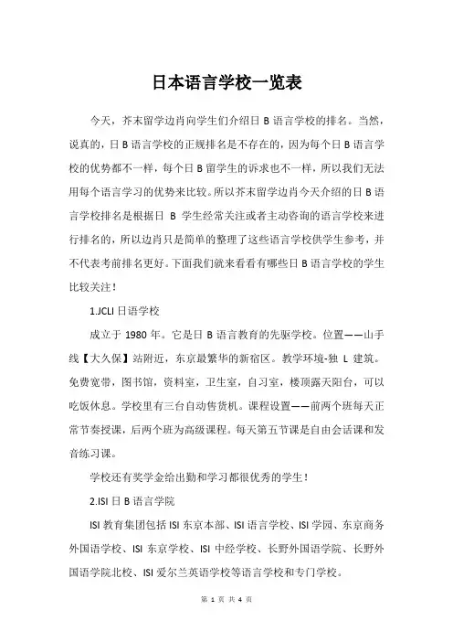 日本语言学校一览表