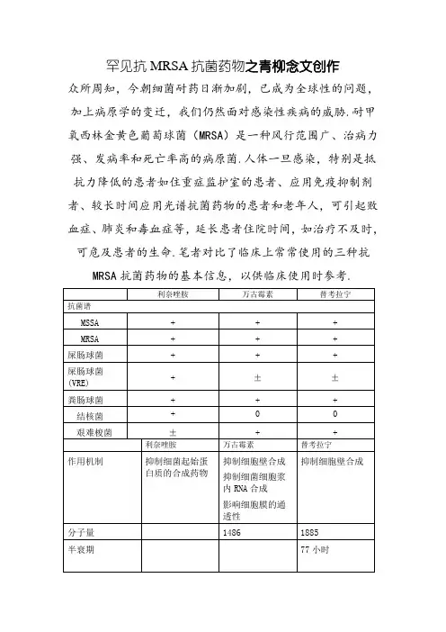 常见抗MRSA抗菌药物