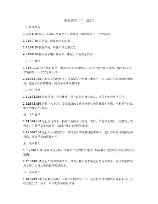 驾校教练日工作计划范文