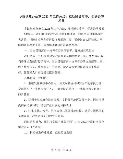 乡镇党政办公室2023年工作总结：推动脱贫攻坚,促进经济发展