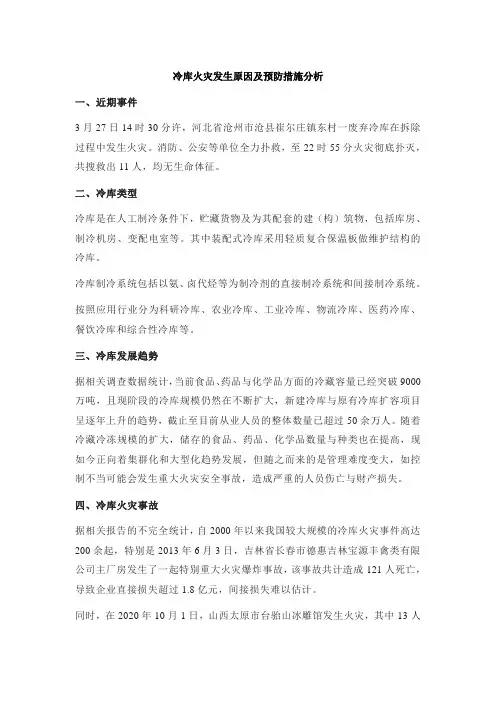冷库火灾发生原因及预防措施分析