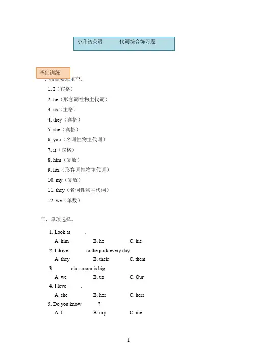 小升初英语-代词综合练习题(有答案)通用版