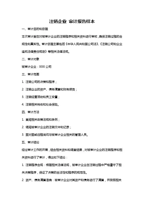 注销企业 审计报告样本