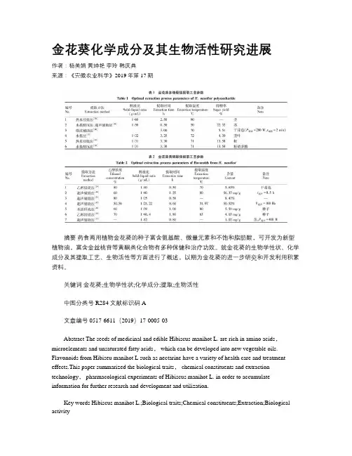 金花葵化学成分及其生物活性研究进展