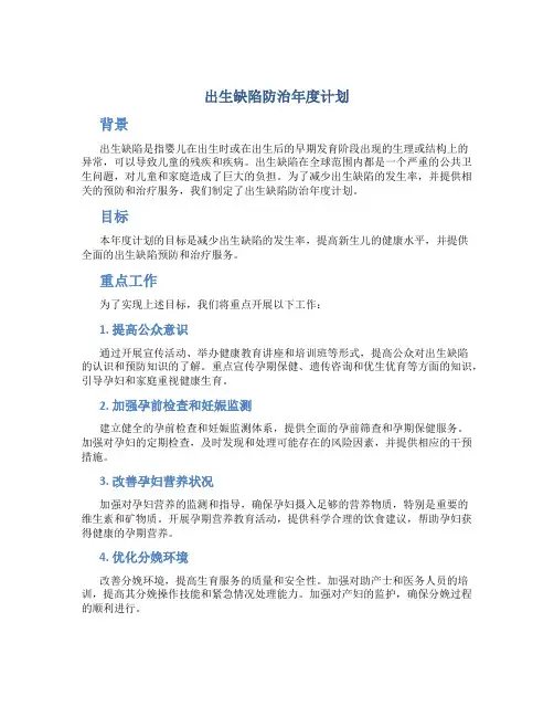 出生缺陷防治年度计划